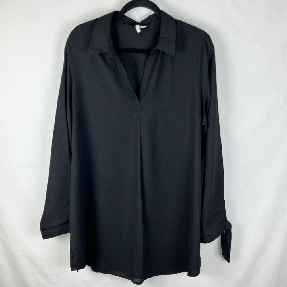 Elle Chiffon Tunic Length Black Top Size XL